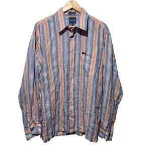 Faconnable 100% Linen Colorful Striped Button Front longsleeve Shirt Mens Size L